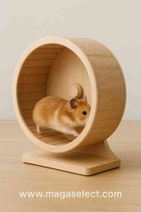 Magaselect Wooden Silent Exercise Wheel for Hamsters – Natural Beech Wood Running Wheel, Ultra-Quiet Design