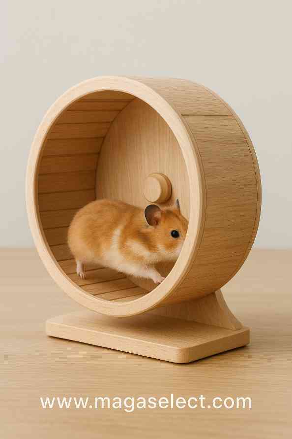 Magaselect Wooden Silent Exercise Wheel for Hamsters – Natural Beech Wood Running Wheel, Ultra-Quiet Design