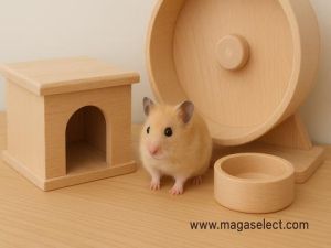 Magaselect Natural Beech Wood Hamster Home Set (Wheel + House + Bowl)