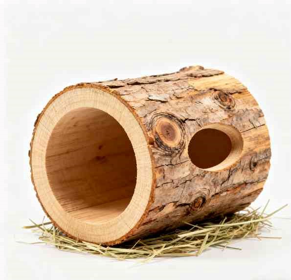 Natural Wood Hamster Hideout - Handcrafted with Moss Accent
